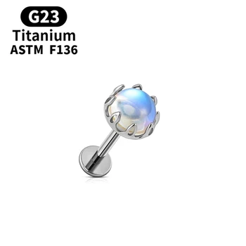 G23 Titanium 16G Piercing Ear Studs Crystal Round Moon Stone Fashion Earrings Tragus Helix Lobe Labret Lip Nose Pierc Jewelry