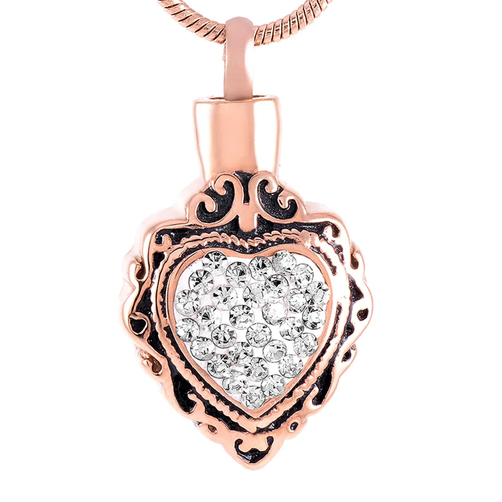 Cremation jewelry stainless steel urn with heart-shaped gemstone urn pendant with filling kit for cremation funeral