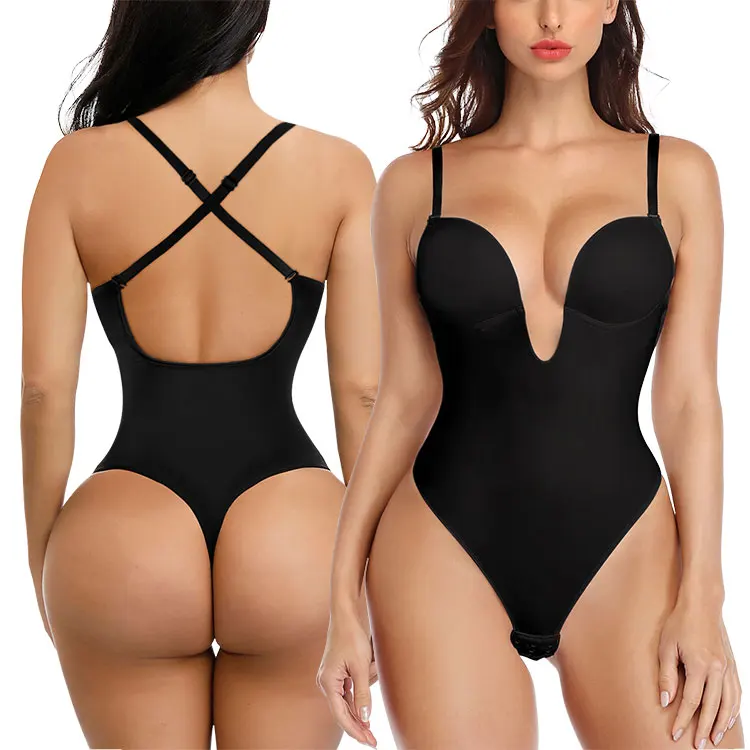 Builtin Bra Plunge Body Shaper Thong Pant Seamless Reloj De Arena