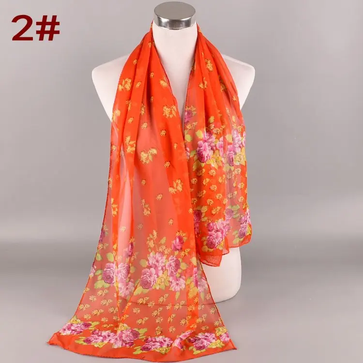 Новинка 2019, Женский Длинный Мягкий Шифоновый шарф с принтом, оптовая продажа, небольшой цветок пиона, дешевые женские шарфы с принтом, в наличии