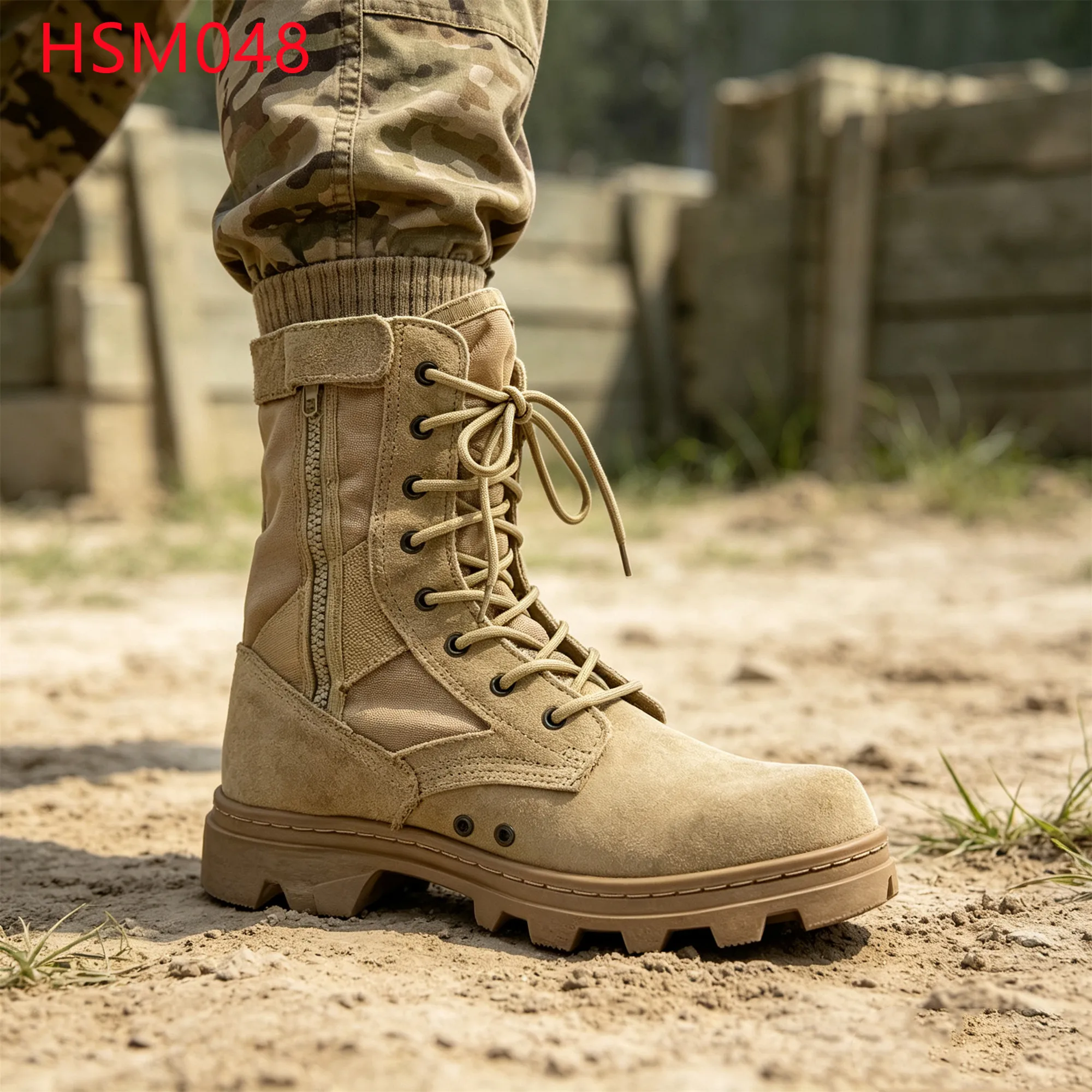 LXG,tactical Operation Stitching Vulcanized Rubber Sole Desert Boots air Hole Design Hua Singh Combat Boots with velcro HSM048