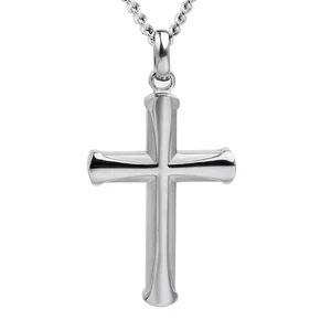 Hot Selling Classic Pendant Necklace Design Wholesale Sandblasted Finish Stainless Steel Cross Pendant with Overlay