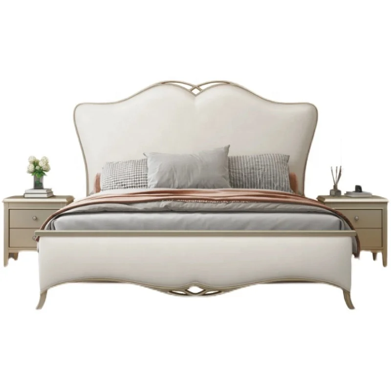 High Quality Elegant Modern Solid Wood and Leather Luxury House Adult Bedroom Furniture Set king Bed with Metal Leg