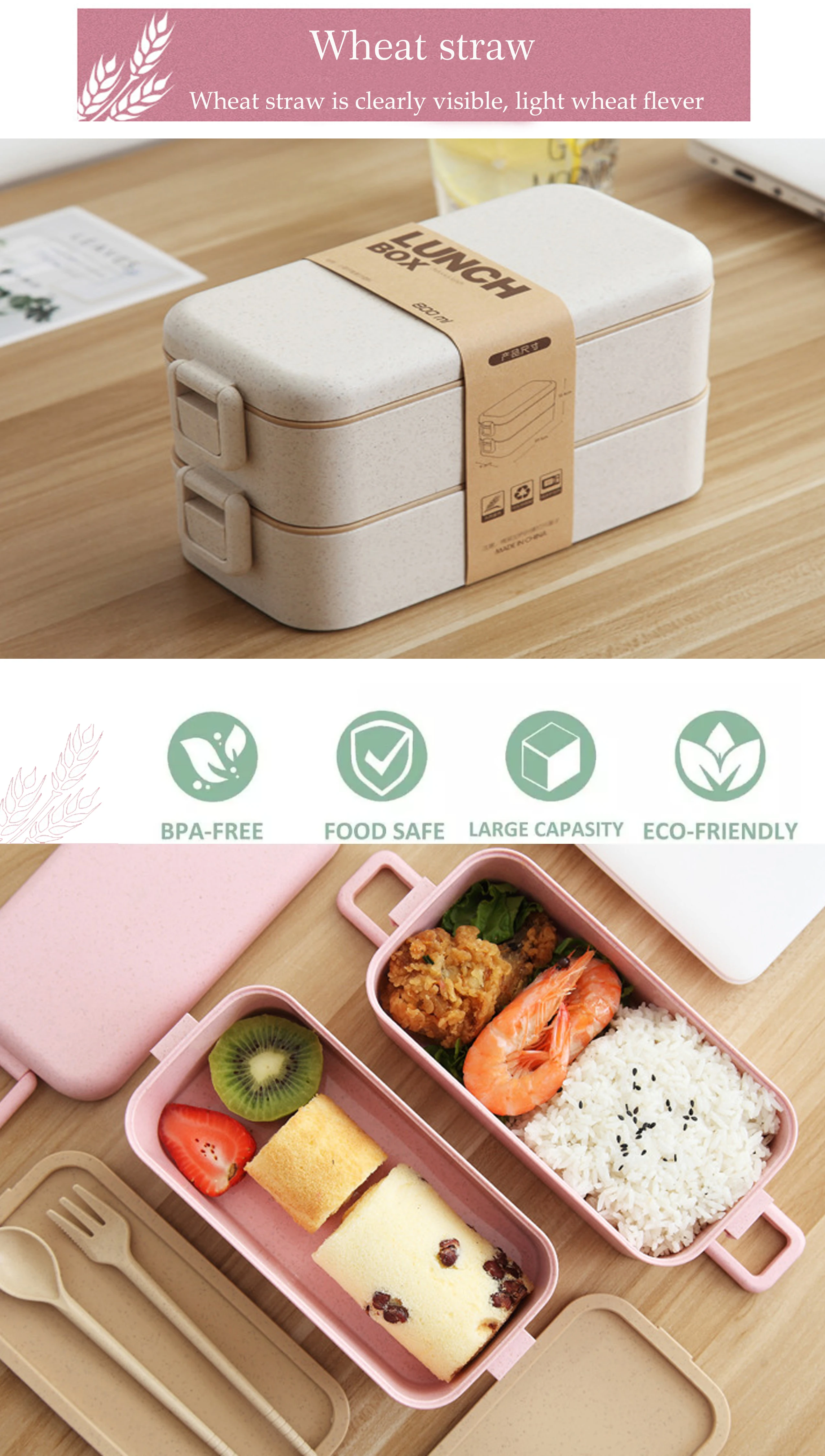 Cheap Environmentally Friendly Office Bento Boxes Heatable Japanese Stack Container Recycled Lunch Box