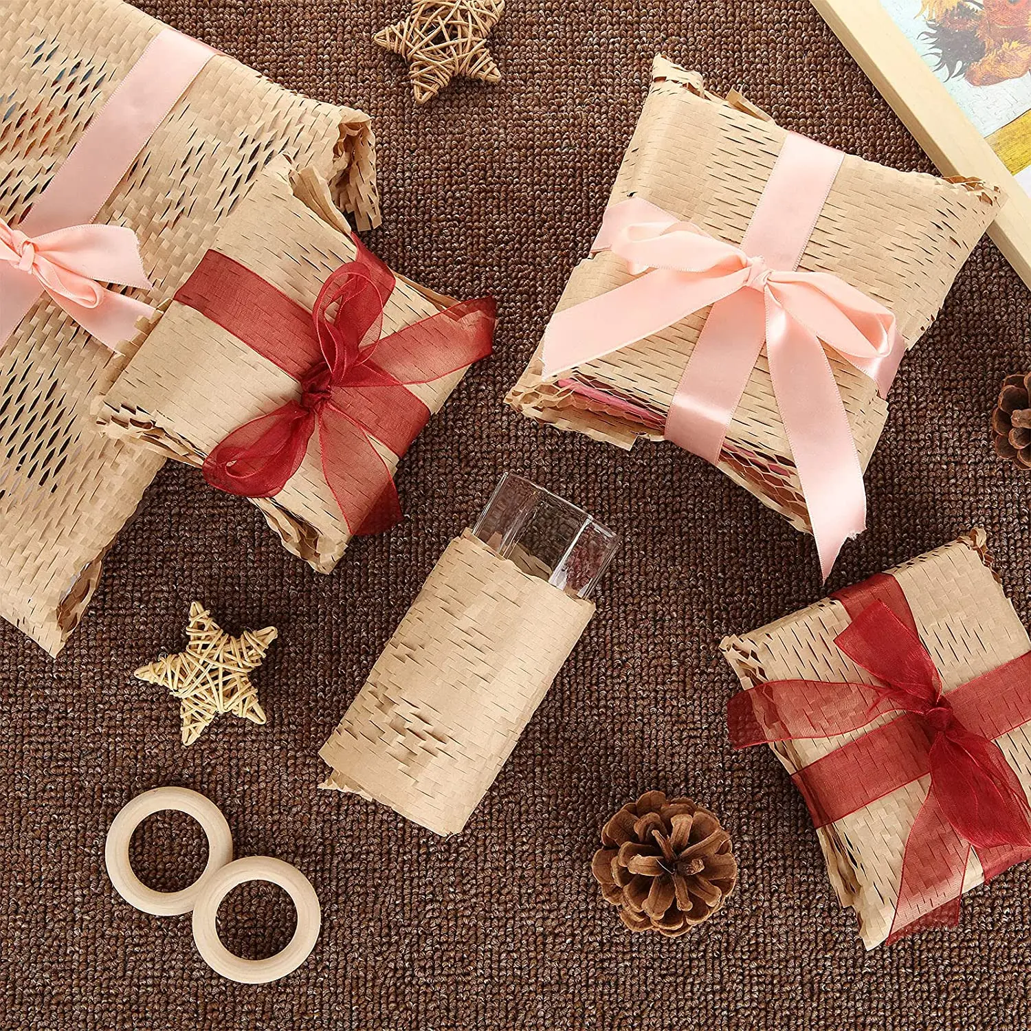 GDCX Recyclable Custom Size Eco Friendly Cushioning Packaging Kraft Paper Wrap Honeycomb Paper for Wrapping Glass