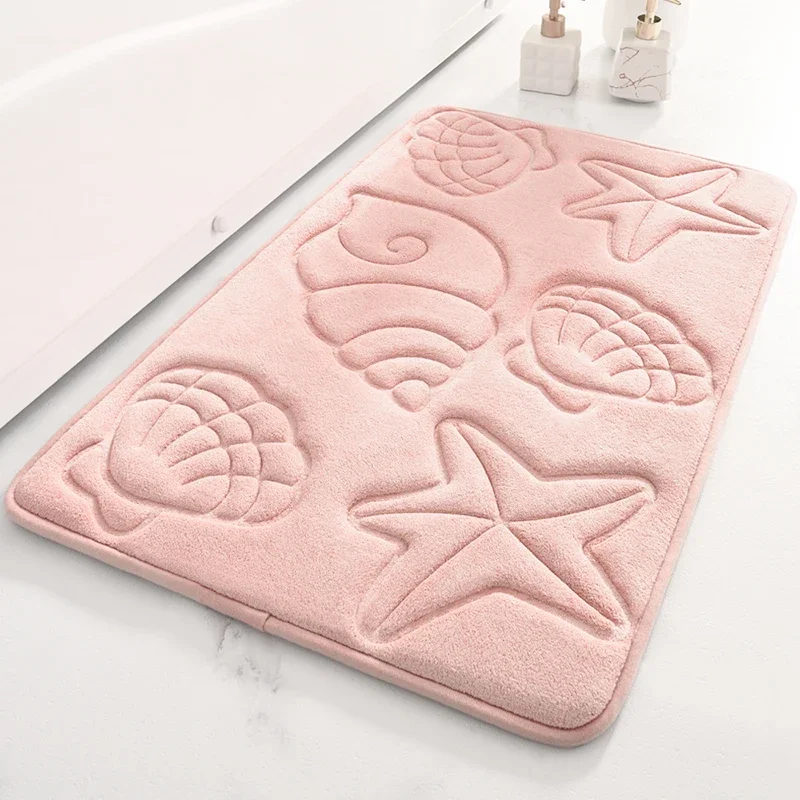 40*60cm 50*80cm Rectangle Shell Conch Tropical Fish Print 100% Polyester Absorbent Coral Fleece Non Slip Bath Mat