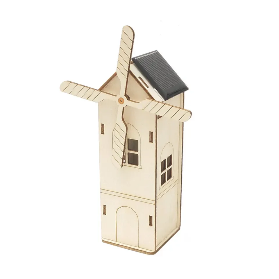 STEM - Kit de Moulin à Vent Solaire - Maison de modélisation en Bois - Jouet éducatif pour - Projet d'apprentissage à l'énergie Solaire - pour