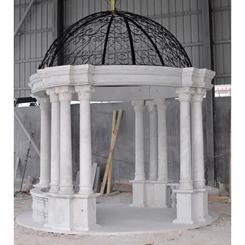 Hot selling Simple design Hand carving exquisite spiral columns white decorative marble stone gazebo