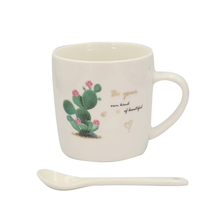 Promotional Creative Floral Decal Custom Logo Printed Cactus Ceramic Coffee Mug Premium Supply