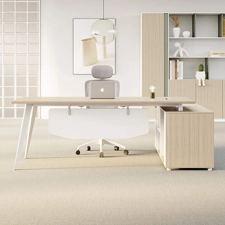 6 Feet Simple Style L Shaped Executive Desk With Wide Countertop Stylish Wooden Office Standing Boss Table With Return Storage
