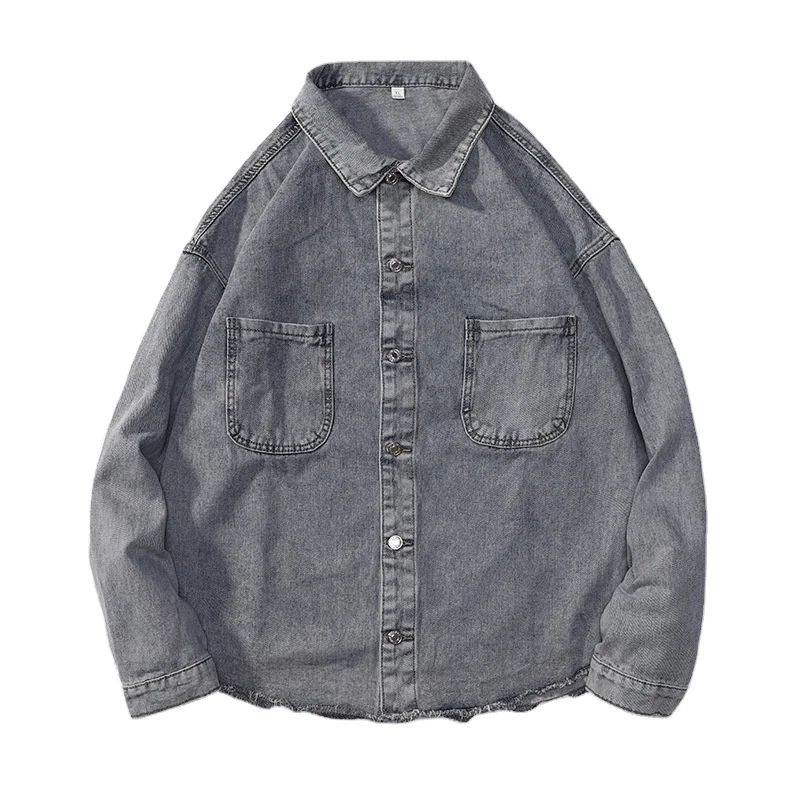 Trendy Fashion Men's Button Customization Men's Cotton Denim Lapel Shirt