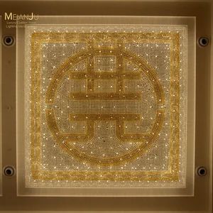 Custom Designed Modern Luxury Hotel Logo Lighting High Ceiling Light Square Shape Glass Crystal Ball Chandelier Oval Outline