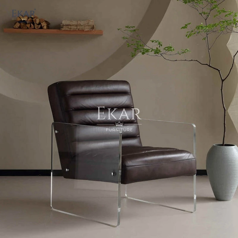 product new faux leather living room lounge chair with acrylic armrests modern chair-61