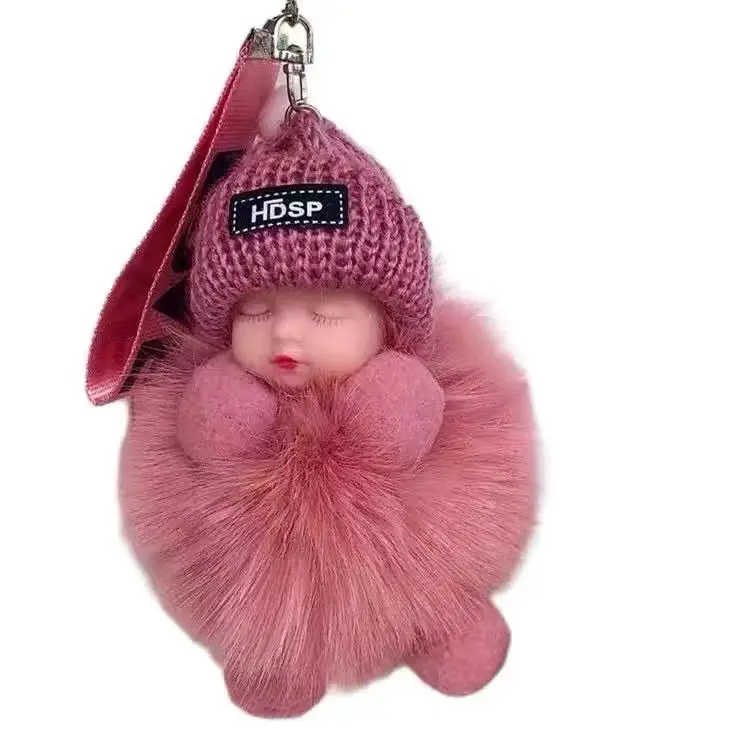 Fancy Fluffy Fur Pompom fox Ear Key Chain fox Fur Keychain puff ball wholesale
