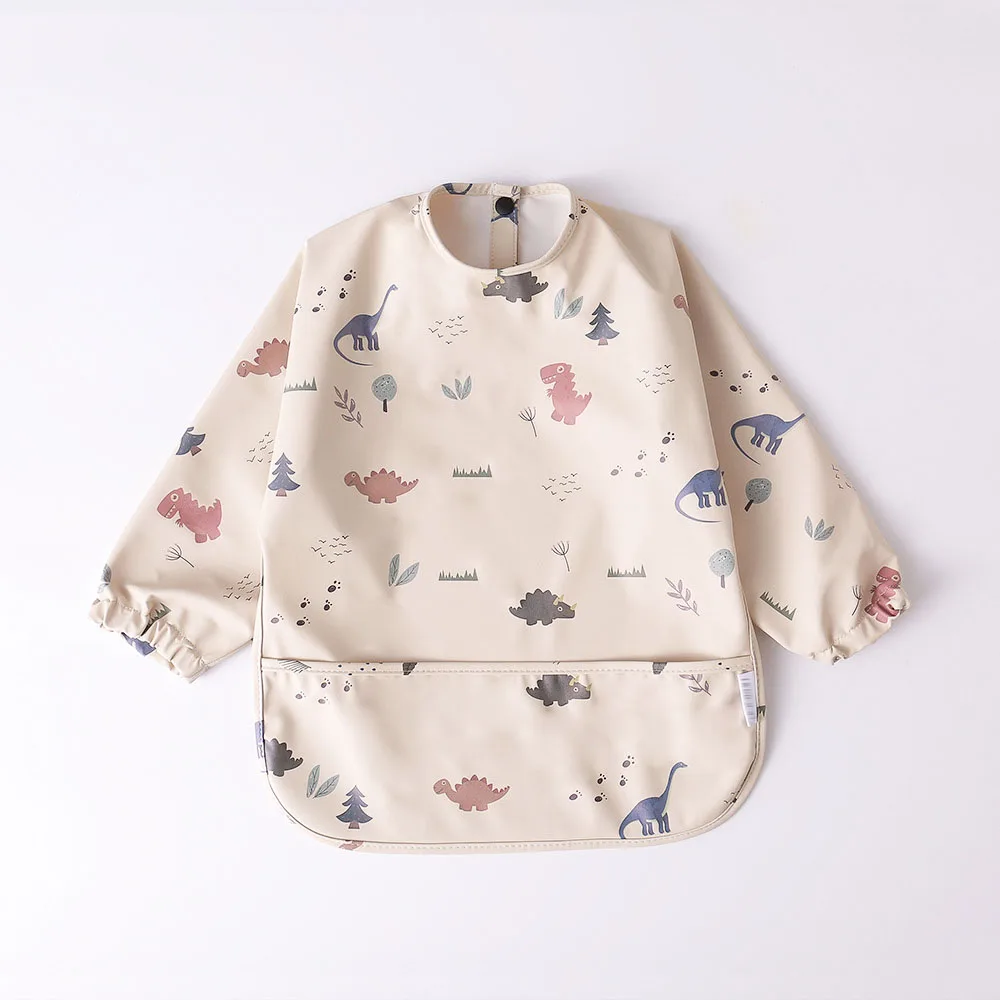 New Kids Eating Bib Art Drawing Apron Infant Mess Smock Drooling Bibs Kid Cartoon Print PU waterproof Long Sleeve Bibs factory