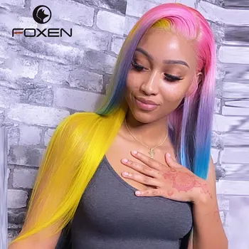 Colored Human Hair Lace Frontal Wigs Yellow Rainbow Ombre Wig Human Hair Transparent Lace Wigs For Women Human Hair Brazilian