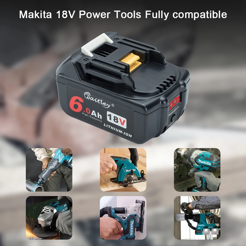 Waitley литий-ионная аккумуляторная батарея для Makita 18V 6000 мА/ч, 6.0Ah Электроинструмент со светодиодной Замена LXT BL1860B BL1860 BL1850 6A