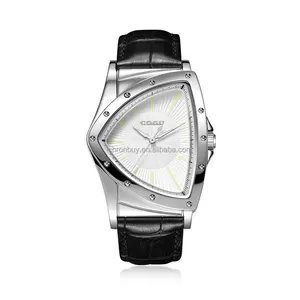 Men's Shield Design 30M Waterproof Quartz Wristwatch Sapphire Crystal Stainless Steel Case Leather Strap-Business Casual Style