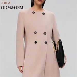 Solid Color Handmade Nonwoven Pure Wool Eco-Friendly Casual Coat for Women Winter Double-Breasted Design Long Length Factory