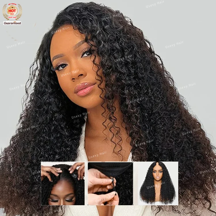 Usexy Hair 100% Raw Human Hair V Part Wig with Curly Real Scalp