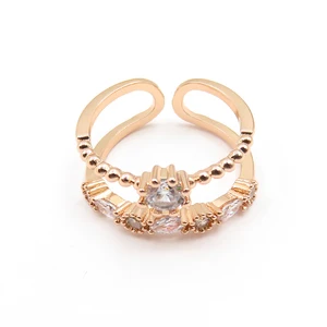 2-in-1 Rose Gold Plated Open Cuff Ring for Women Trendy Copper Brass Jewelry with Zircon Waterproof Fashion Rings