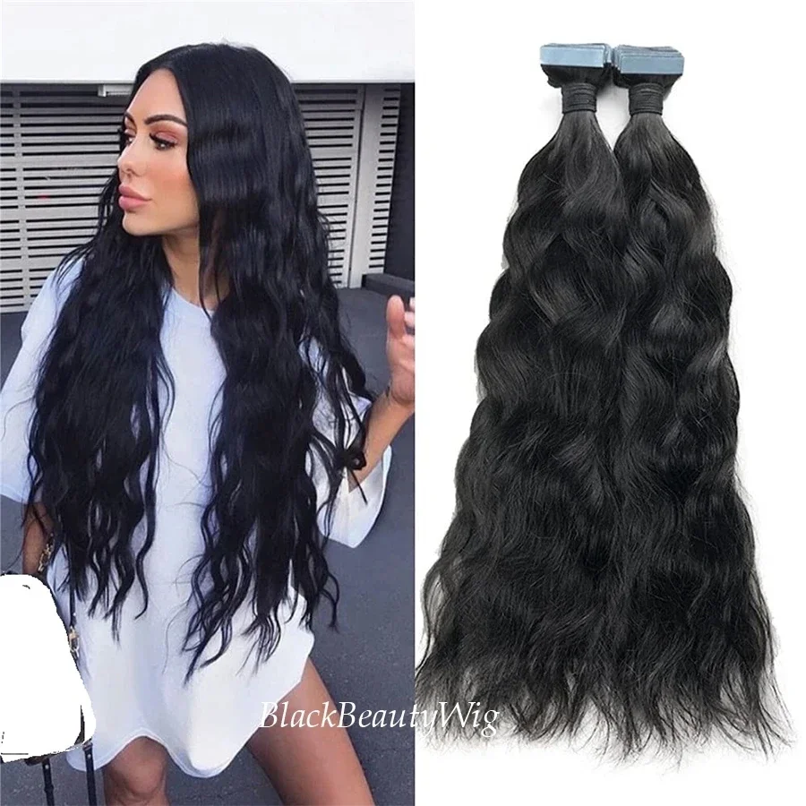 Brasilianisches Tape in Echthaar-Verlängerung, lang, natürlich gewellt, Skin Weft-Haar, selbstklebendes, unsichtbares Tape auf dem Haar, 10-30 Zoll, 40 Stück/100 g_voghion.com