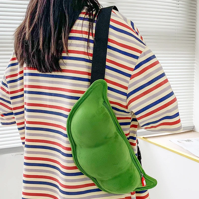 3D Pea Pod Sling Backpack Cute Beans Shape Waist Bag