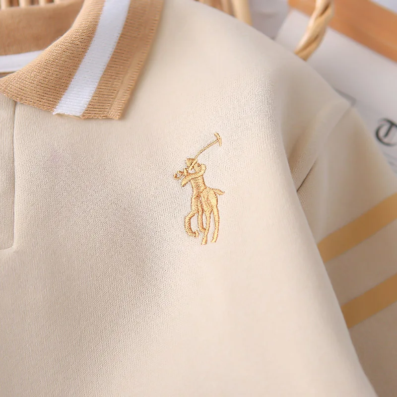 2025 Korean Embroidered POLO Shirt Long-Sleeved Trousers Boys Clothing Two-Piece Set Spring Autumn Children's Suit Foreign Trend
