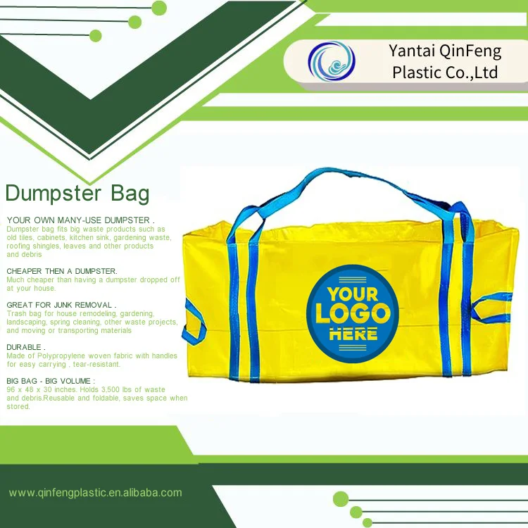 2000kg 2500kgs Large Size Construction Waste Skip Bag Dumpster Bag