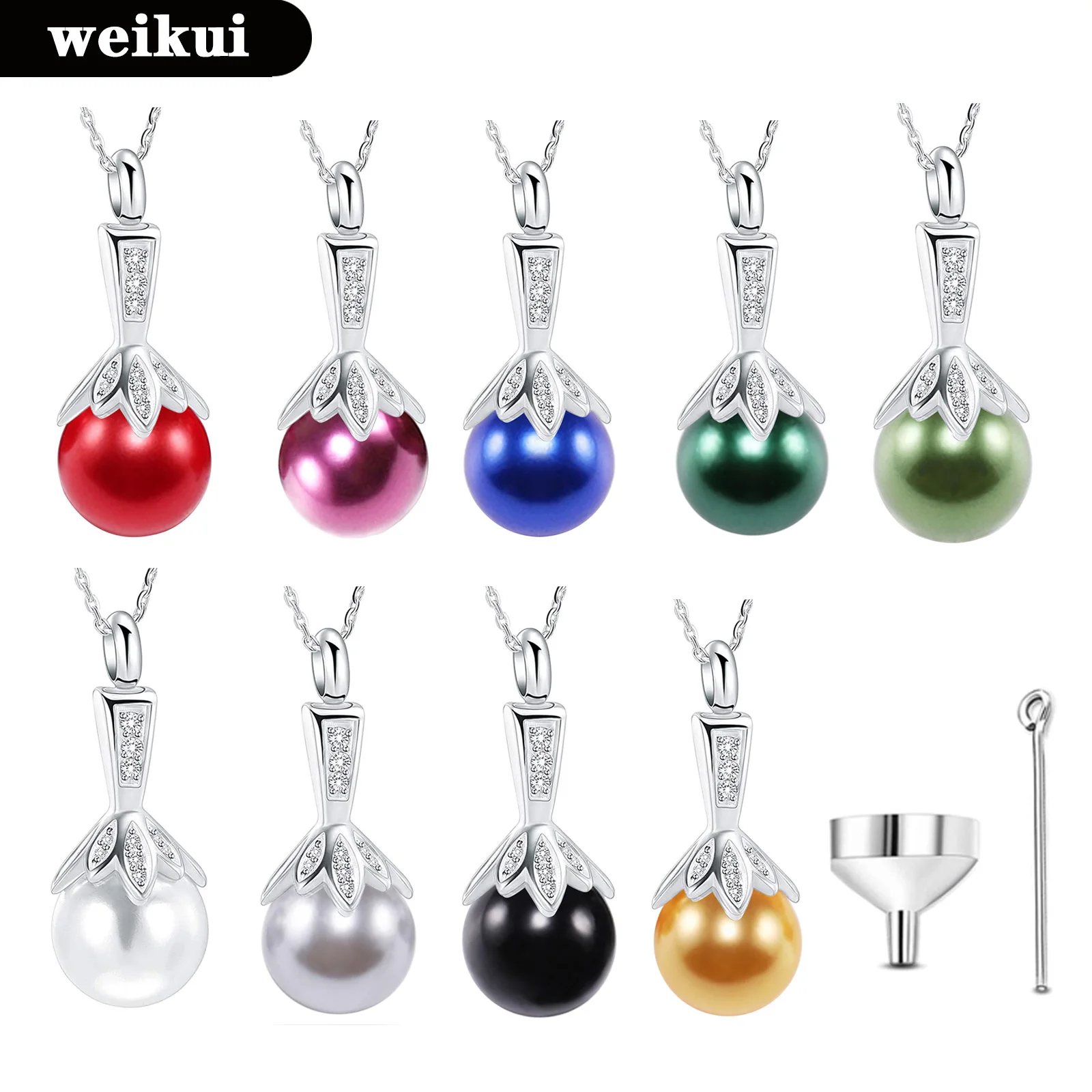 Fashion Elegant Pearl Pendant Necklace Cremation Urn Hold Ashes Keepsake Stainless Steel Memorial Jewelry Gift for Women Wife