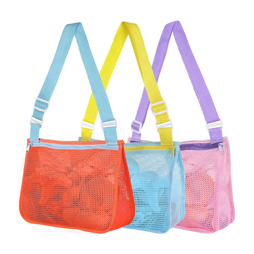 Custom Color Swimming Storage Mesh Bag Beach Toys Mesh Shoulder Bags with Zipper