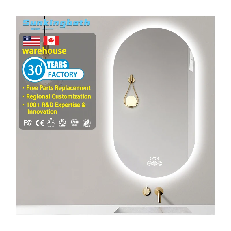 Simple Led Bathroom Mirror Oval Toilet Wall Mounted Mirror Anti-Fog Smart Bathroom Mirror with Led Lights for Hotel