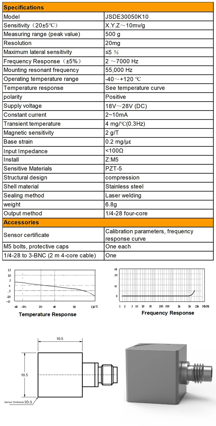 JSDE30050K10 Miniature Light Weight High Strength Triaxial Acceleration Sensor details