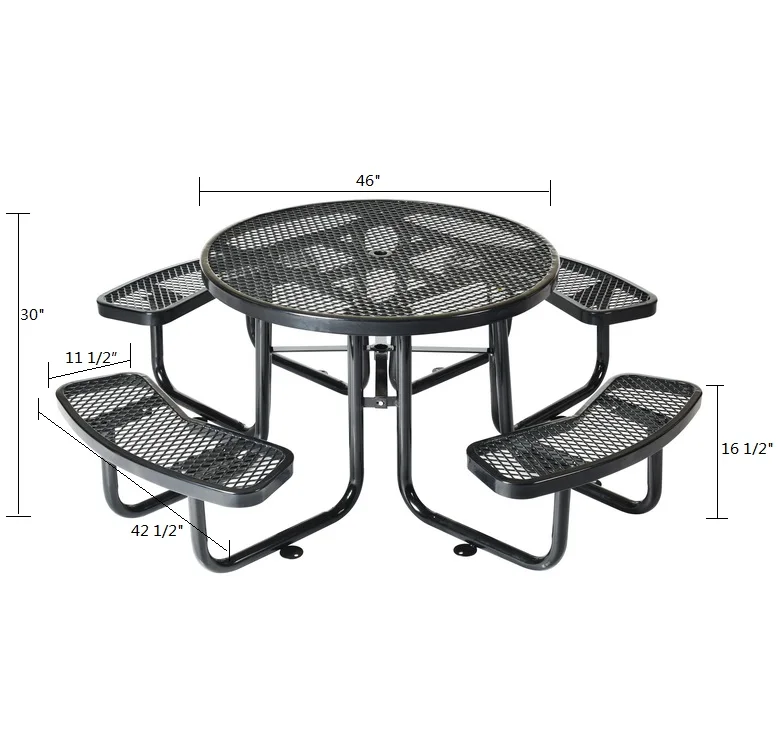 Oem 46" Round Expanded Table And Chairs Set Black Garden/outdoor Camping Dining Metal Steel