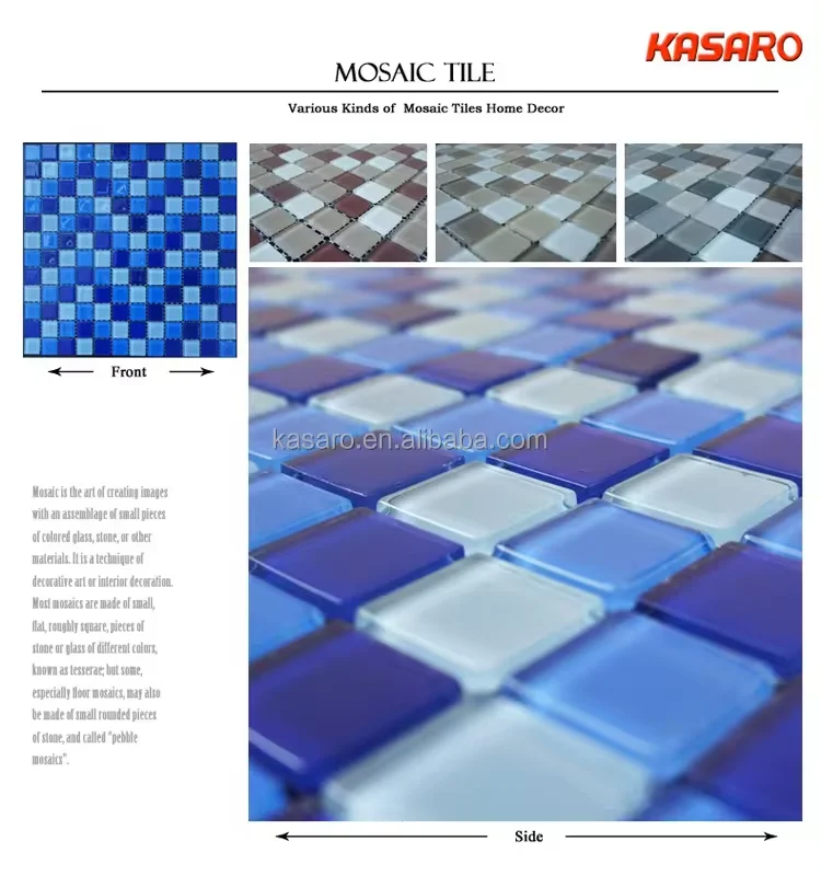 Kasaro Blue Color Glass Mosaic Tile Peel And Stick Glass Mosaic Tile Squares With Mesh Buy