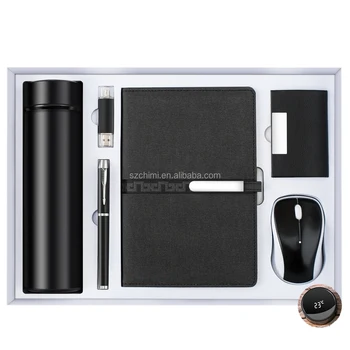 Temperature display vacuum flask usb pen A5 notebook name card holder wireless mouse corporate business gift set customizable
