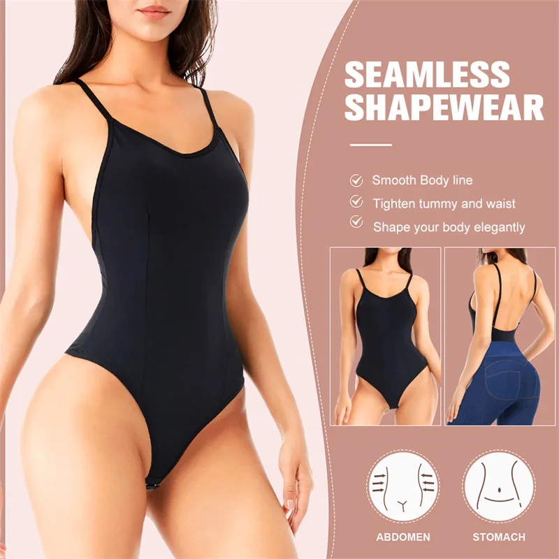 Hot Sale Full Body Women Plus Size Seamless Tummy Control Shaper Shoulder Strap Waist Trainer Backless Thong Bodysuit Shapewear manufacture