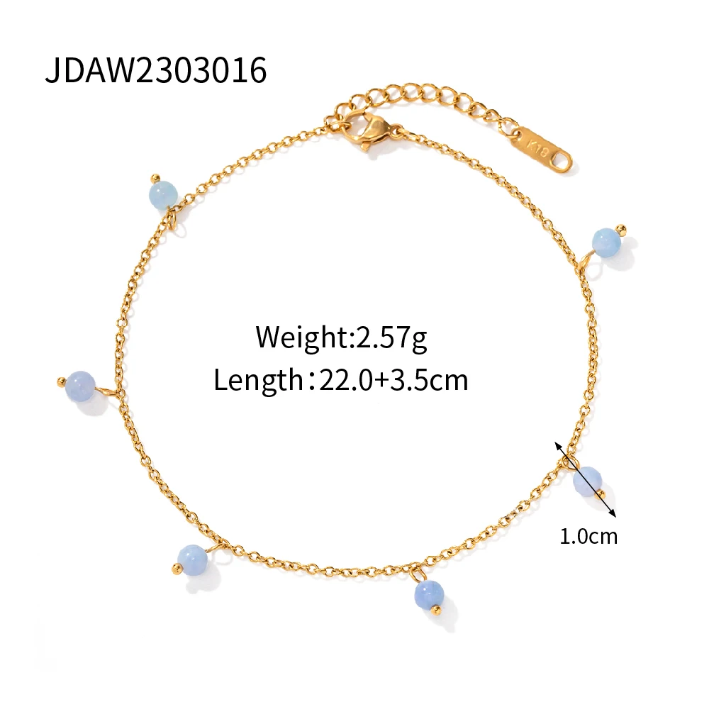 Blue Beach Natural Pearl Colorful Stone Beads Chain Anklet