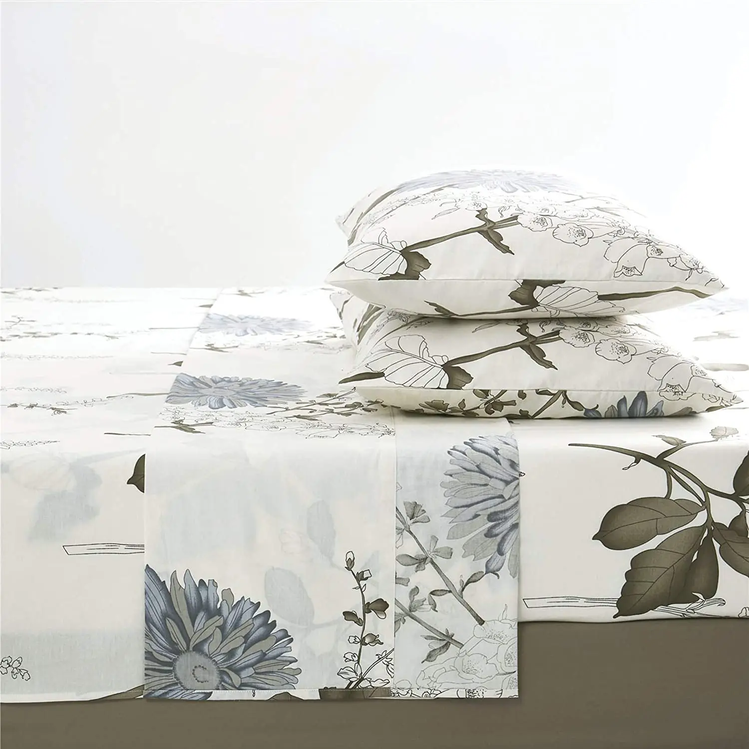 100% Cotton Twin Botanical Floral Printed Designs Bedding Sheets Set ...