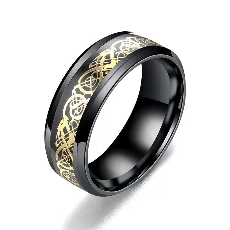 Glow In The Dark Dragon Texture Male Silver Ring Polishing Stainless ...
