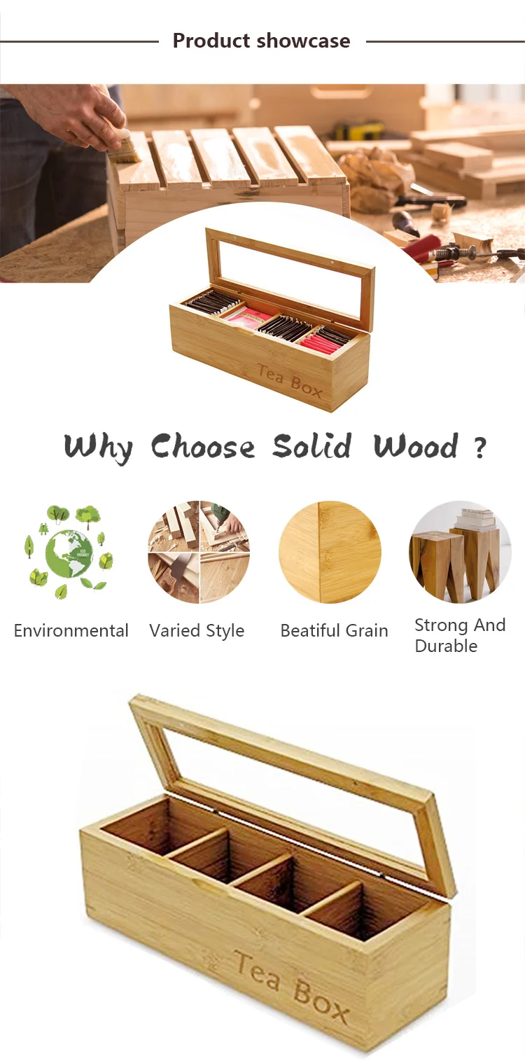 Wholesale Bamboo Tea Bag Storage Boxes Transparent Clear Lid Spice