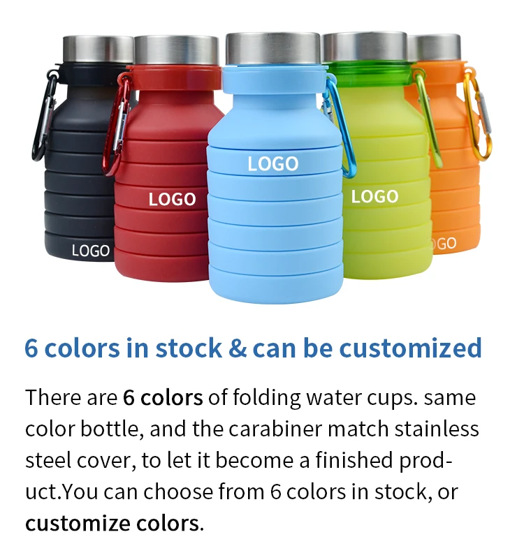 Customized Logo Bpa Free Silicone Collapsible Travel Water Bottle 