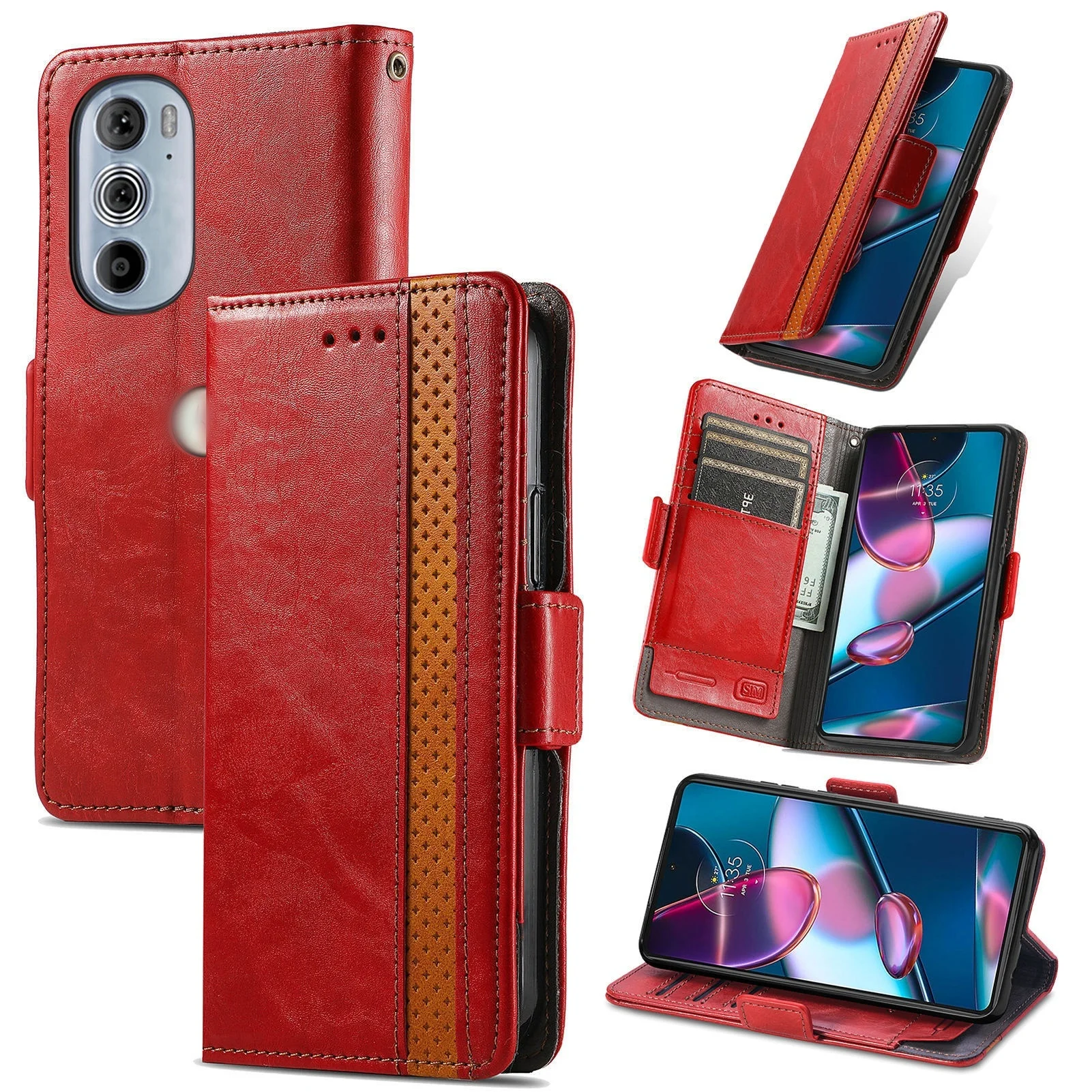 Pure Color TPU Leather Flip Cover Textured Leather Card Slot Wallet Magnetic For Motorola E 20 30 40 P 30 40 Business High End factory