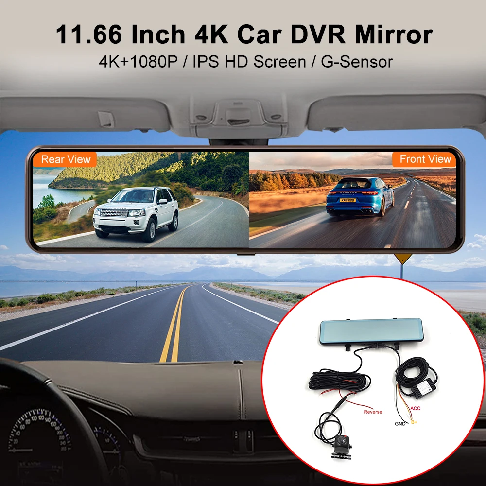Inch IPS Touch Screen Rear View Mirror DVR Dual Lens