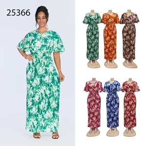 Wholesale Summer New Fashion Pleated Loose Casual Retro Printed Short Sleeve Dress