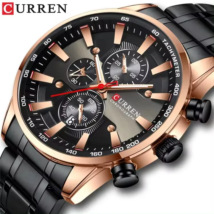 CURREN 8351 Quartz Movement Watch Three Eyes Business Watches Bracelet Clasp Stainless Steel Fashion Business Men Wristwatch