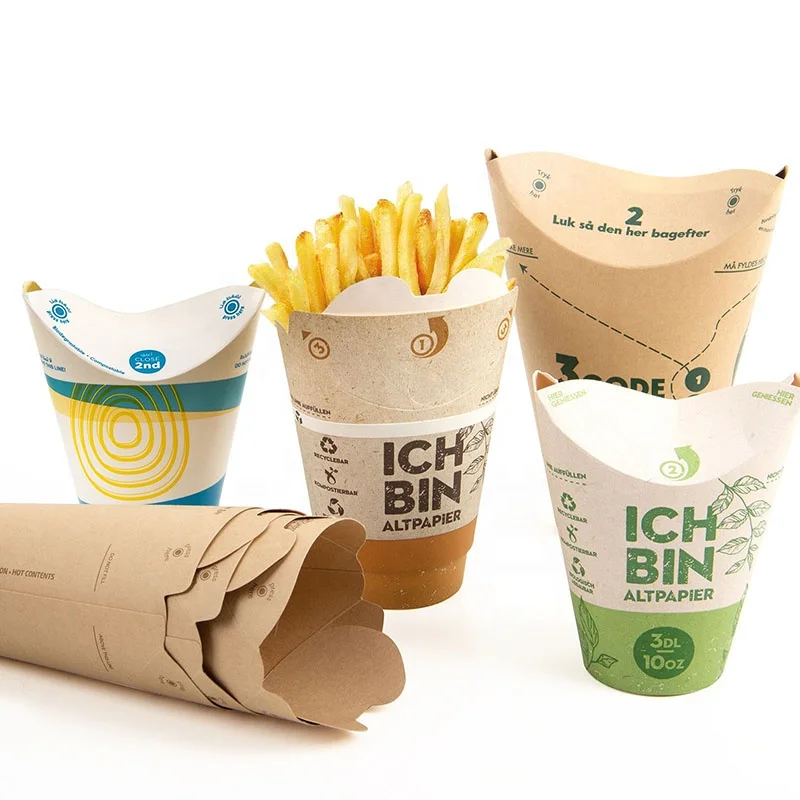 Biodegradable Eco Friendly Butterfly Paper Cup Easy to Use  Fries Paper Cups with Integrated Folding Lid for Cold Hot Drinks