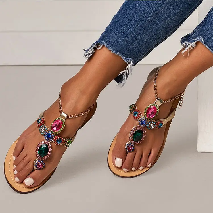 2022 Ladies Flat Sandals Pointed Toe Sandals Strap Thong Sandals