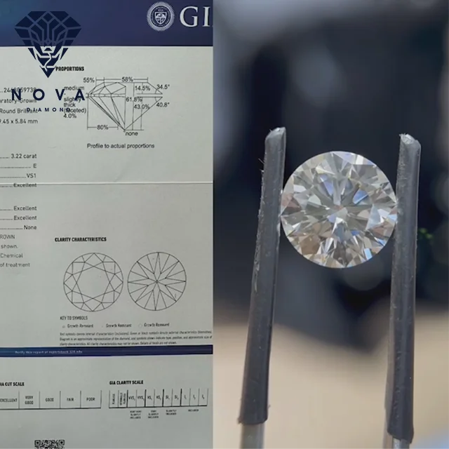 Nova Lab Created Diamond 1.5ct VVS VS Round Brilliant Cut CVD Hpht lab grown loose diamond Loose On Wedding Ring