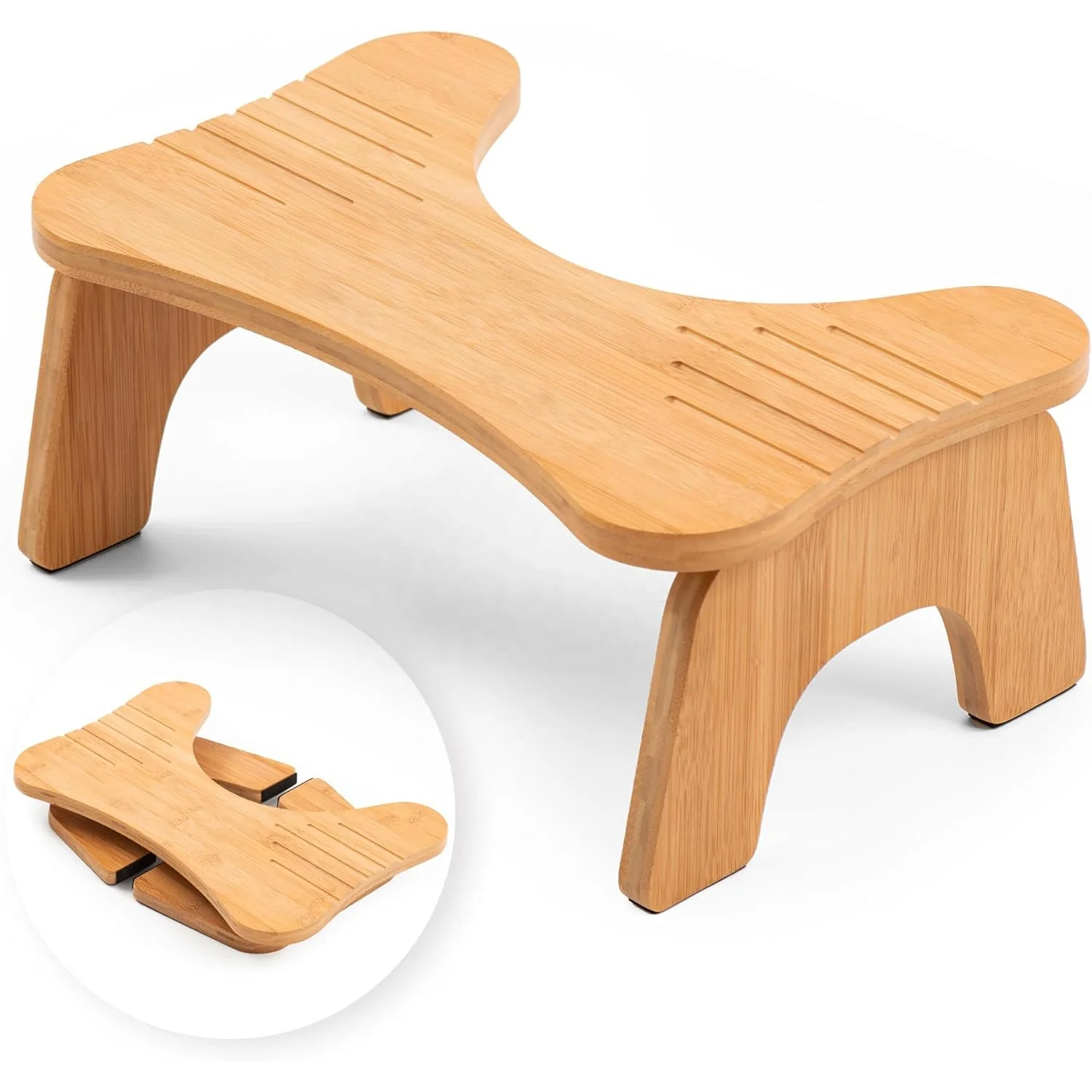 Bamboo Toilet Stool Bathroom  Squatting Step Stool Easy to Assemble Foldable Squatty Potty Toilet Step Stool  for Adults Kids